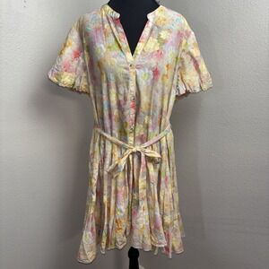 Luminary Dress Women's Large Floral Tie Waist Button Cottage Boho Garden Wedding